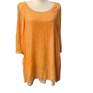 Women's Comfy Orange White Pullover Flowy Pretty Long Top medium